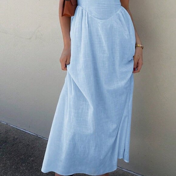 Blue Elegant Women's Hanging halter Neck Long Dress - Picture 10 of 11